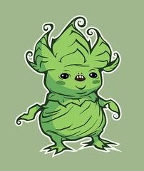 Cute cartoon character of a funny green succulent monster