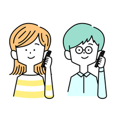 スマホで電話をかける男女