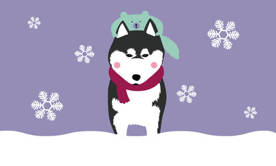 Siberian husky cute style cartoon vector