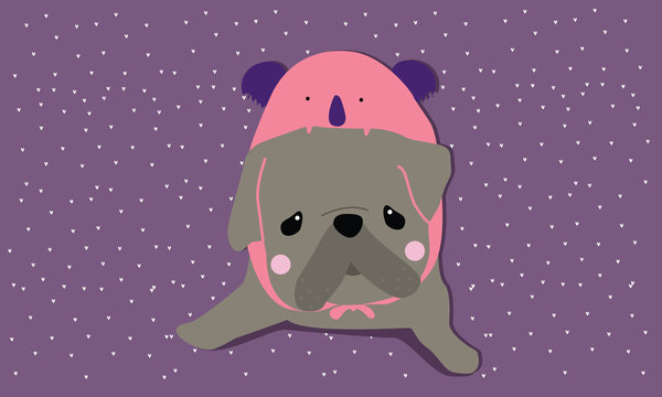 Pug dogs gray color cute style cartoon vector