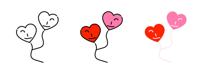 Heart couple balloon icon set isolated on white background for web design,Valentine day concept