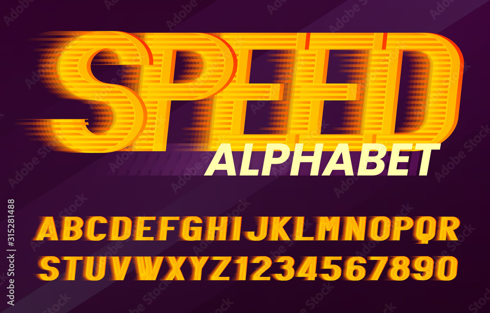 Fototapete speed alphabet font. fast wind effect dynamic letters and numbers. stock vector typescript for your 