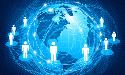 Concept of global business Network, internet communication. 3d illustration.