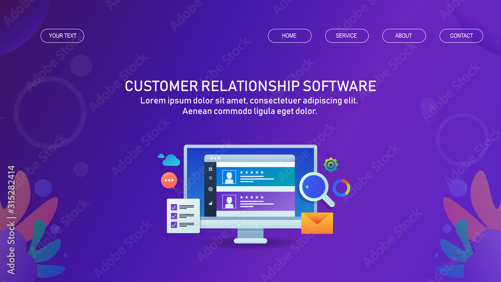 Poster crm - customer relationship software, client data management, business and internet technology. web 
