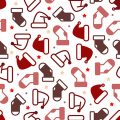 seamless christmas pattern with hat and sock on white background