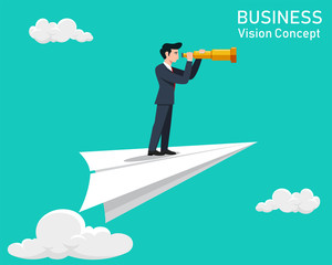 Businessman standing on paper airplane , Business concept - Vector illustration.