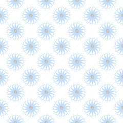seamless blue and silver glitter flower pattern on white background