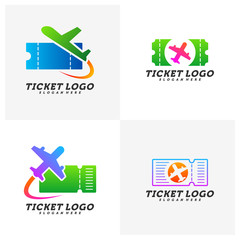 Set of Airplane Ticket logo design concept vector, Travel Ticket logo Template, Creative design, Icon symbol