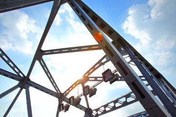 Structural steel bridge,Krung Thon Bridge,Saphan Sang Hi is a bridge over the Chao Phraya River in Bangkok