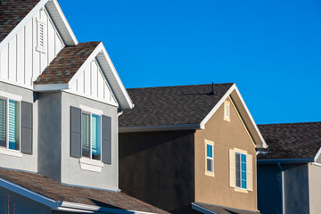 Low angle close-up on traditional American houses