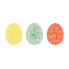 Vector illustration of Easter eggs. Easter eggs decorated with plant ornaments. Red, green and yellow with white ornaments.