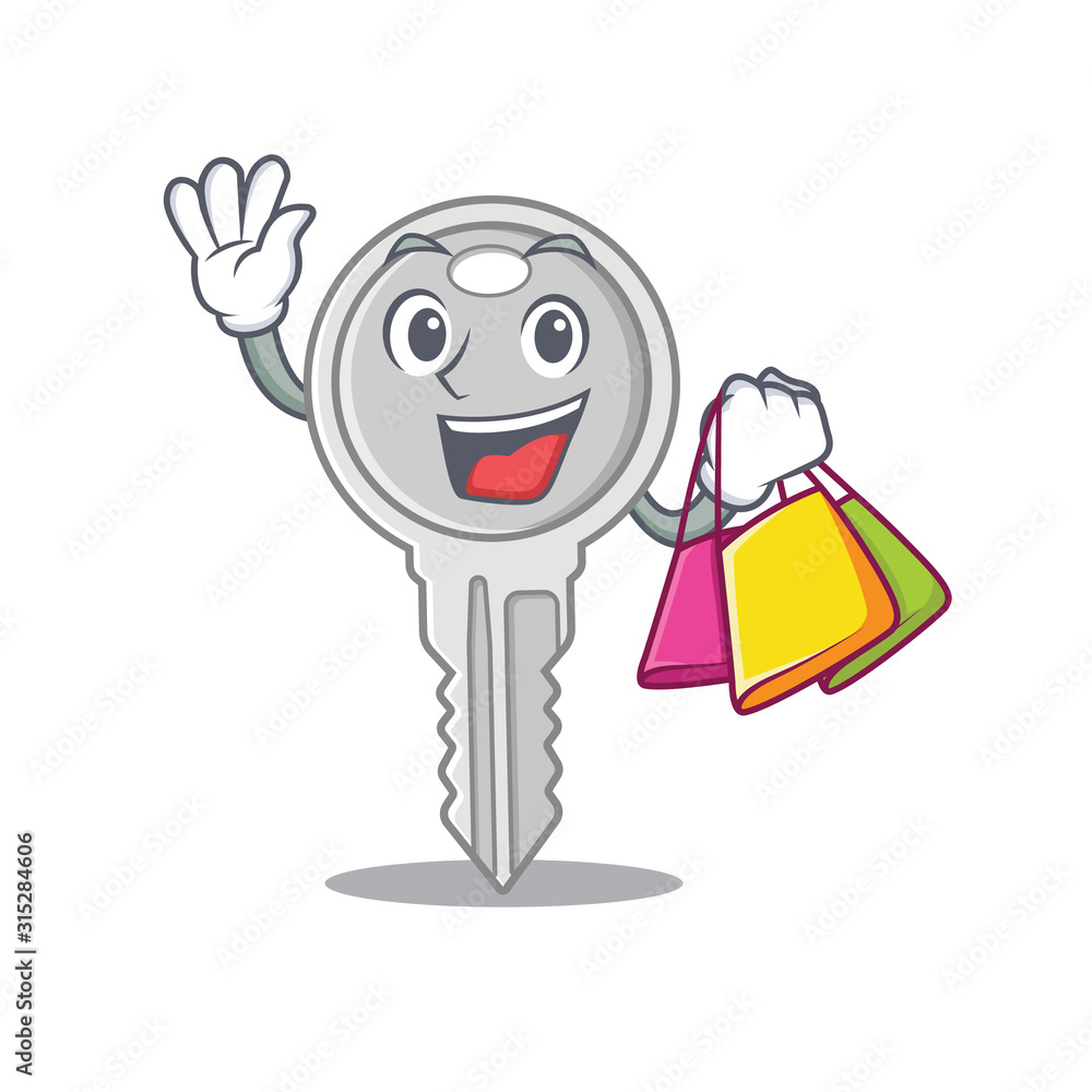 Wall mural a happy rich key waving and holding shopping bag