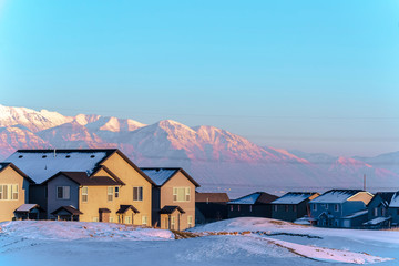 Houses on the shore of Utah Lake in winter