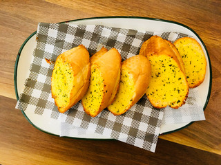 Tasty Garlic Bread snack for italian foods backgrounds concept above