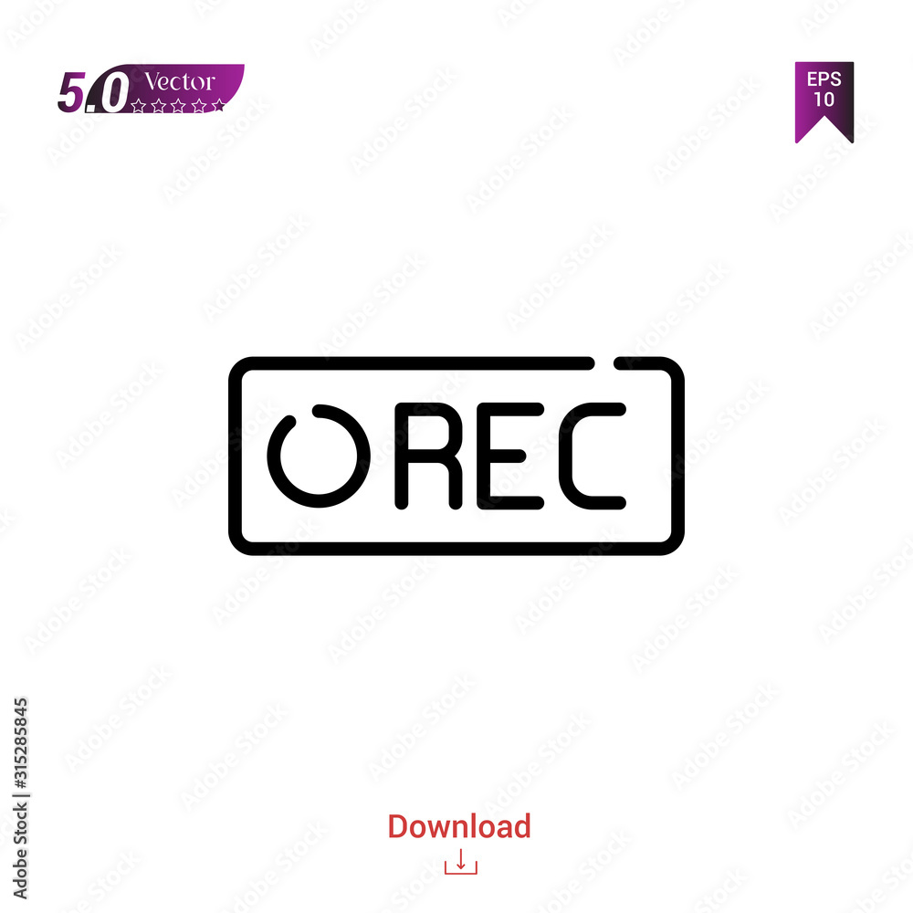 Poster outline rec icon. rec icon vector isolated on white background. graphic design, camera-interface ico