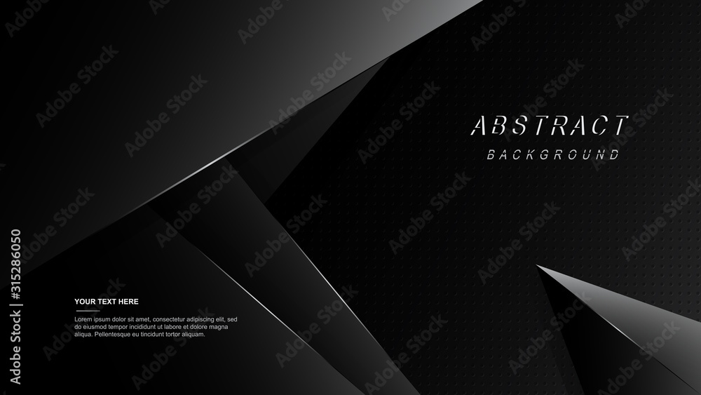 Poster tech dark abstract design with black overlap layers background. texture with metals glitters dots de