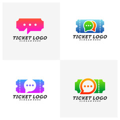 Set of Chat Ticket logo design concept vector, Travel Ticket with Chat logo Template, Creative design, Icon symbol