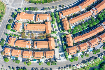 Aerial view of suburban houses