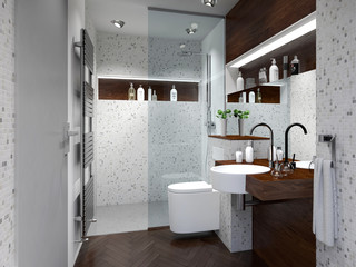 Kleines Duschbad, Badezimmer, Bad mit Dusche und WC.