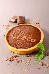 chocolate tart and mint- studio shot