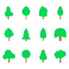 Green trees set. Flat style. Flat forest tree icon - stock vector. EPS 10