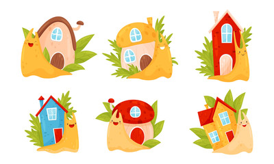 Cute Cartoon Snails Carrying House on Their Backs Vector Illustrations Set © Happypictures