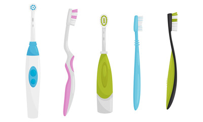 Colorful Toothbrushes for Dental Hygiene Vector Set