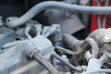 Selective Focus On Engine Of Car Or Automobile