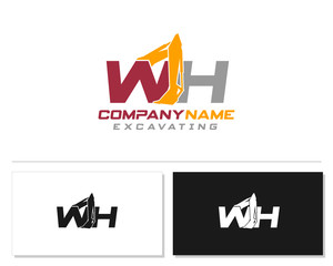 Initial W H WH excavator logo concept vector with arm excavator template vector.