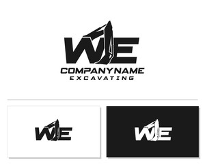 Initial W E WE excavator logo concept vector with arm excavator template vector.