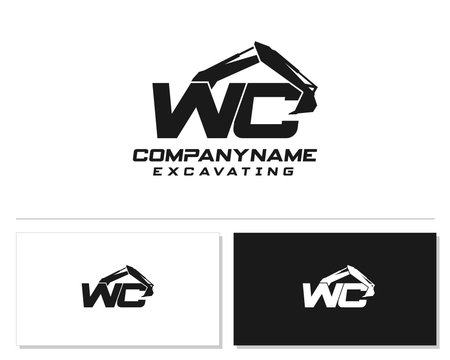 Initial W C WC excavator logo concept vector with arm excavator template vector.