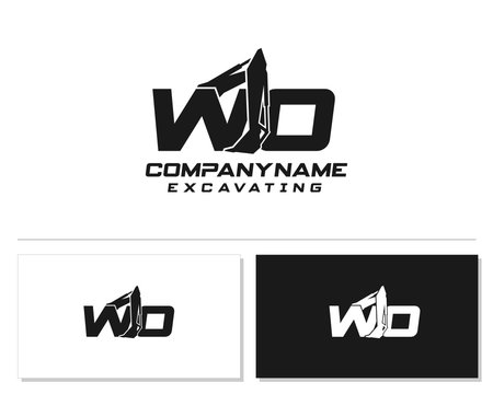 Initial W O WO excavator logo concept vector with arm excavator template vector.