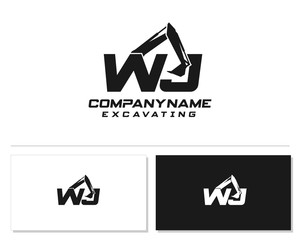 Initial W J WJ excavator logo concept vector with arm excavator template vector.