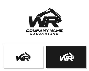 Initial W R WR excavator logo concept vector with arm excavator template vector.