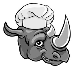 A friendly rhino chef mascot cartoon character