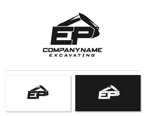 Initial E P EP excavator logo concept vector with arm excavator template vector.