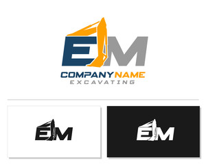 Initial E M EM excavator logo concept vector with arm excavator template vector.