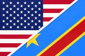 USA vs Congo national flag from textile. Relationship between two american and african countries.