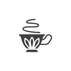 Vintage cup with aroma tea vector icon. filled flat sign for mobile concept and web design. Hot coffee cup glyph icon. Symbol, logo illustration. Vector graphics