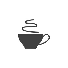 Tea cup with steam vector icon. filled flat sign for mobile concept and web design. Hot coffee cup glyph icon. Breakfast symbol, logo illustration. Vector graphics