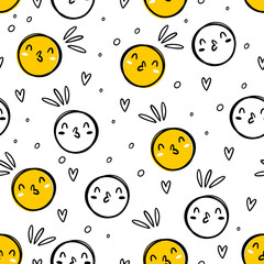 Vector seamless pattern in Doodle style for your design. Valentine's day. Kissing smiley face and hearts.