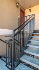 Vertical frame Interior open tread steps in an apartment block
