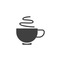 Coffee cup with steam vector icon. filled flat sign for mobile concept and web design. Hot tea cup glyph icon. Breakfast symbol, logo illustration. Vector graphics