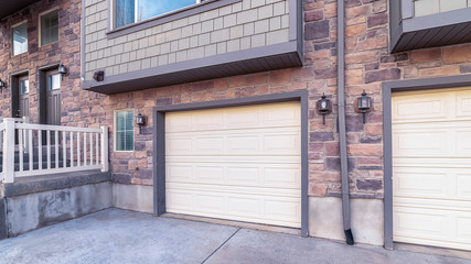 Panorama frame Double garages below a residential house day light