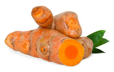 Raw turmeric (Curcuma longa Linn) ingredients for making herbal medicine isolated on white background,with clipping path