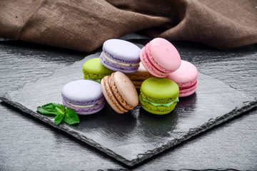 Healthy food, stack of macarons, macaroons French cookie