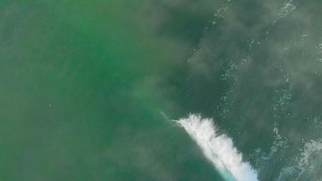4k Top Down Aerial Shot of people surfing in Varkala Beach, Kerala, South India