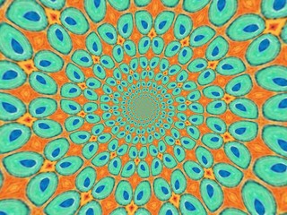 Obraz premium Colorful digital graphic kaleidoscope symmetry mandala style in laser light sunray trial pattern, Tie Dye , spiderweb art abstract background for art projects, banner, business, card, 3D, template