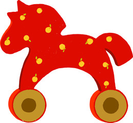 Children's horse. Red wooden horse toy for the baby. Handmade toy