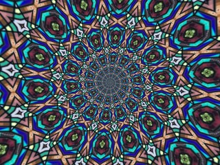 Colorful digital graphic kaleidoscope symmetry mandala style in laser light sunray trial pattern, Tie Dye , spiderweb art abstract background for art projects, banner, business,   card, 3D, template